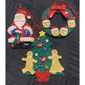 Vintage Christmas Ornament set of 3 Santa, Christmas Tree and Wreath